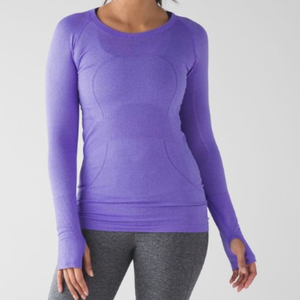 Lululemon Swiftly Tech Long Sleeve Crew Heathered Power Purple Sz 8
